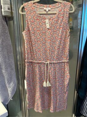 Talbots White Sundress with Red and Yellow Fan Print